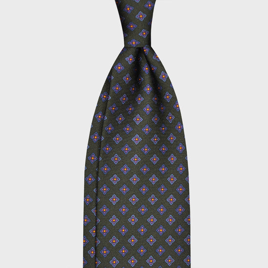 F.Marino Silk Tie 3 Folds Micro Diamonds Loden Green-Wools Boutique Uomo