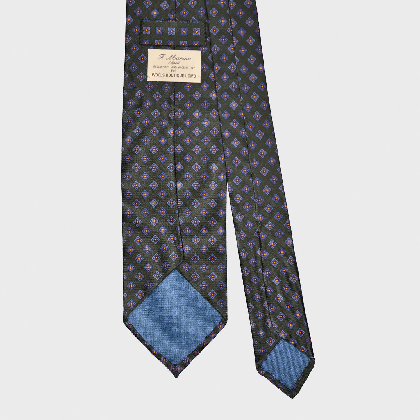 F.Marino Silk Tie 3 Folds Micro Diamonds Loden Green-Wools Boutique Uomo