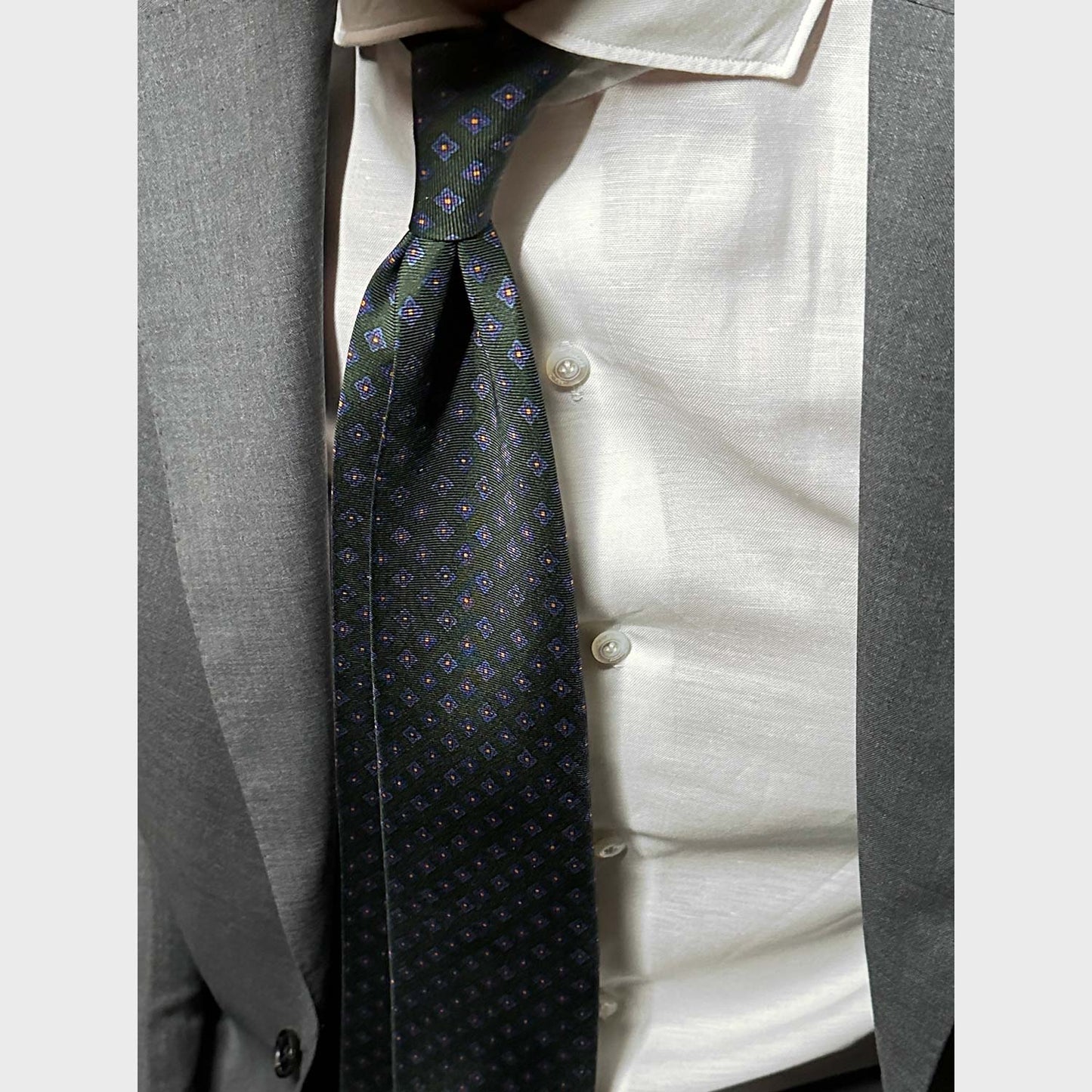 F.Marino Silk Tie 3 Folds Micro Diamonds Loden Green-Wools Boutique Uomo