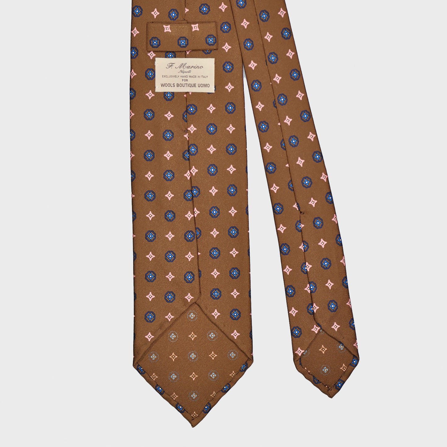 F.Marino Silk Tie 3 Folds Micro Fantasy Bronze Brown-Wools Boutique Uomo
