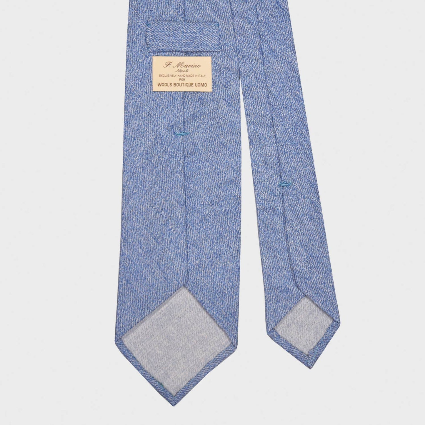 F.Marino Flamed Wool Tie Drapes 3 Folds Sky-Wools Boutique Uomo