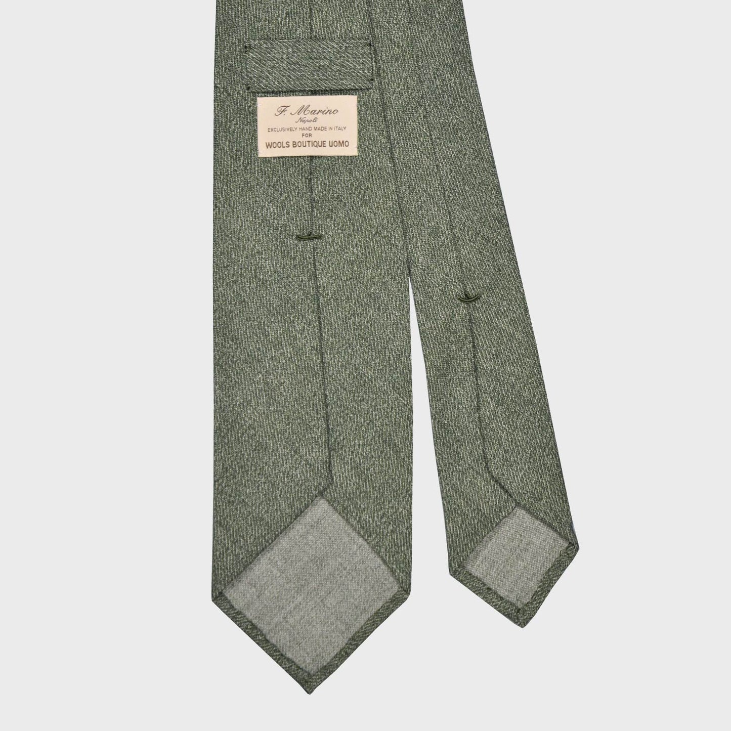 F.Marino Flamed Wool Tie Drapes 3 Folds Green-Wools Boutique Uomo