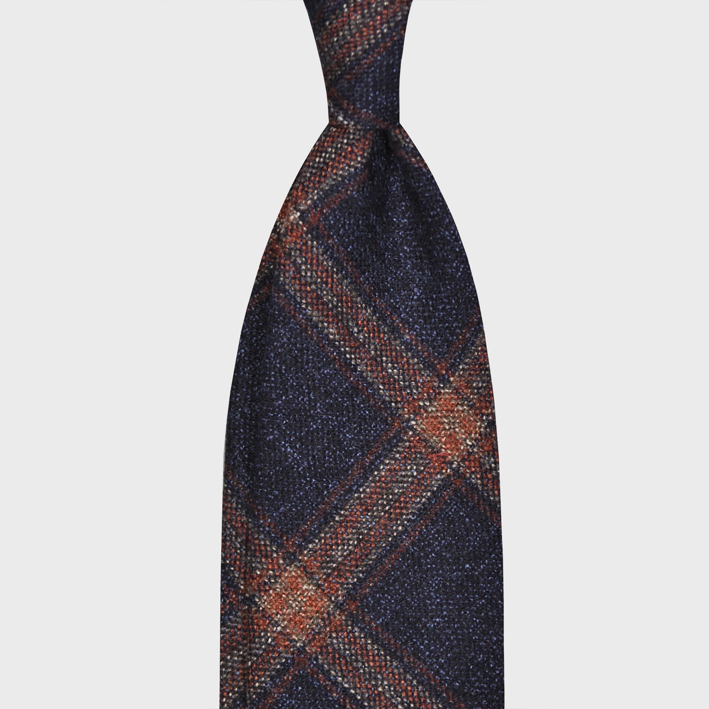 F.Marino Flannel Wool Tie 3 Folds Windowpane Navy Blue-Wools Boutique Uomo