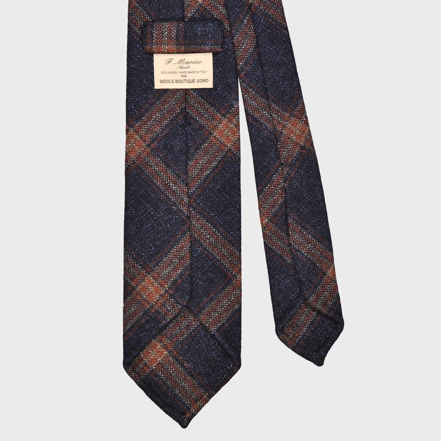F.Marino Flannel Wool Tie 3 Folds Windowpane Navy Blue-Wools Boutique Uomo