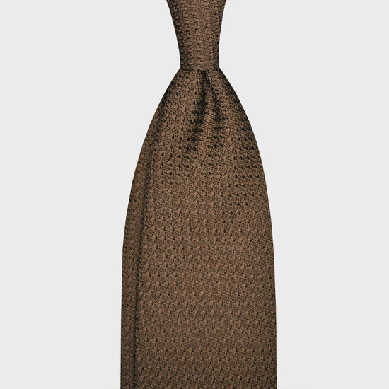 F.Marino Grenadine Silk Tie Chunky Gauze 3 Folds Mud Brown-Wools Boutique Uomo