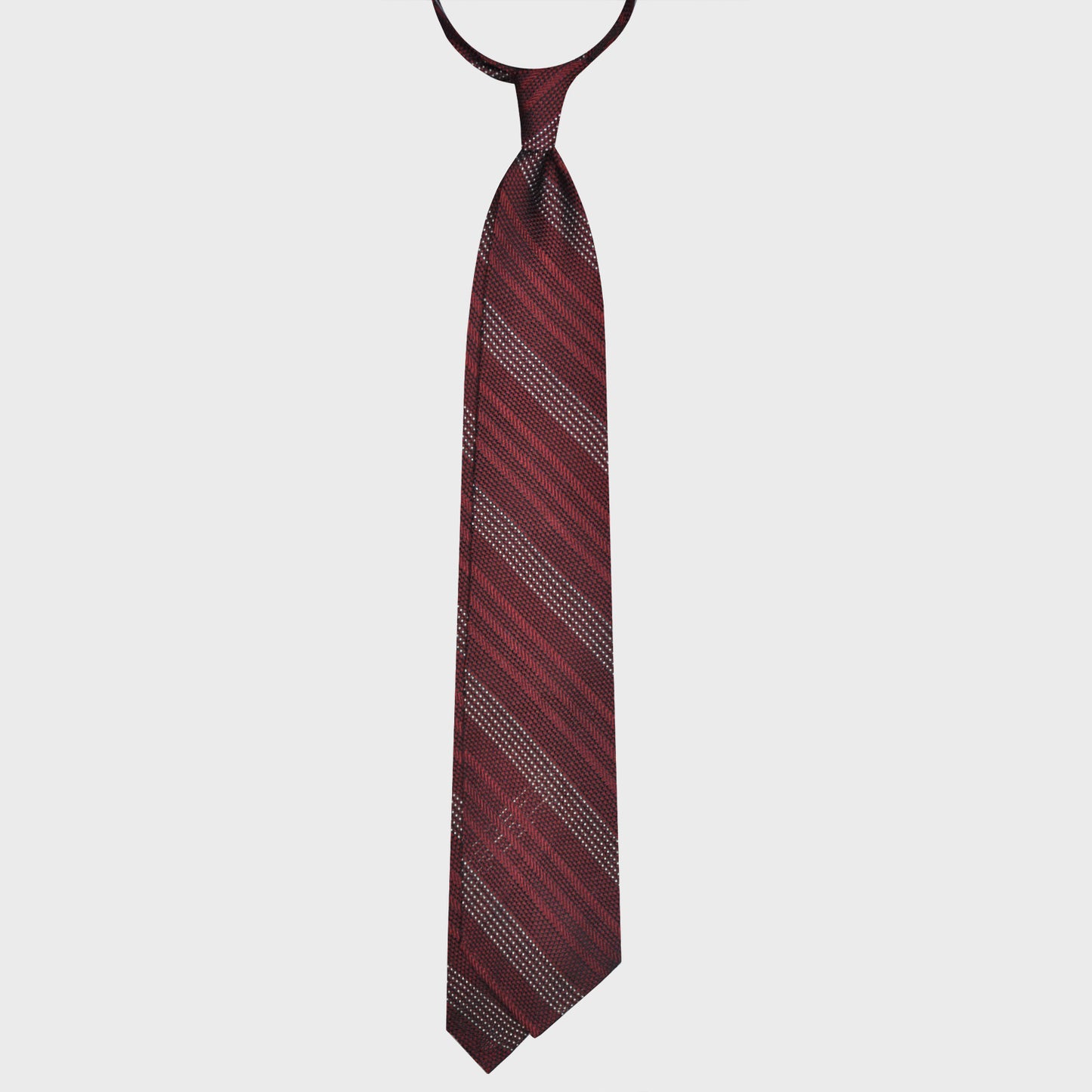 F.Marino Regimental Tie Grenadine Silk 3 Folds Micro Pois Burgundy-Wools Boutique Uomo