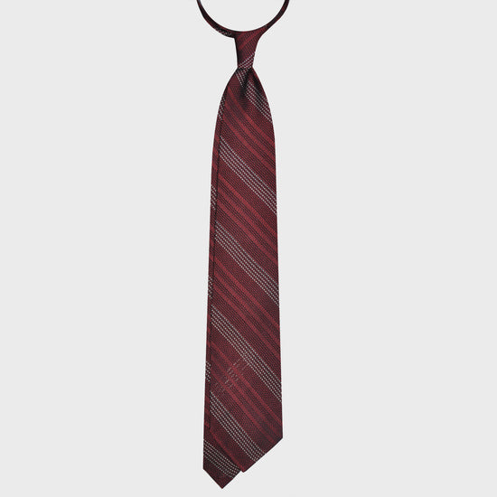 F.Marino Regimental Tie Grenadine Silk 3 Folds Micro Pois Burgundy-Wools Boutique Uomo