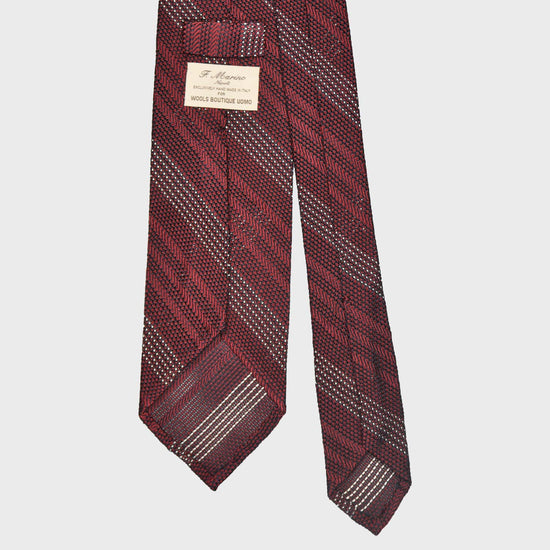 F.Marino Regimental Tie Grenadine Silk 3 Folds Micro Pois Burgundy-Wools Boutique Uomo