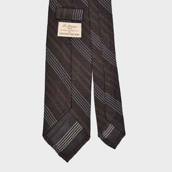 F.Marino Regimental Tie Grenadine Silk 3 Folds Micro Pois Brown-Wools Boutique Uomo