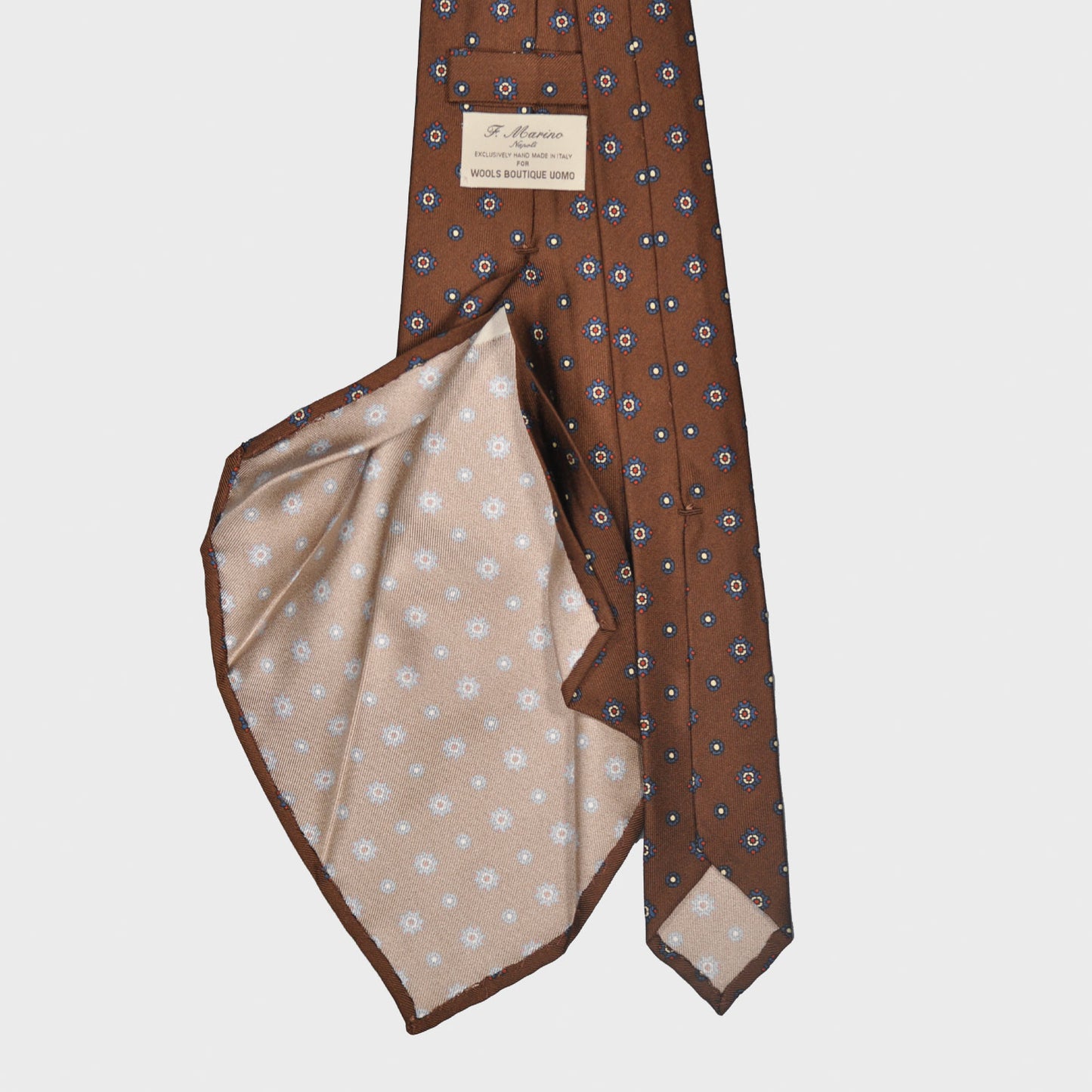 F.Marino Silk Tie 7 Folds Diamonds Coffee Brown-Wools Boutique Uomo