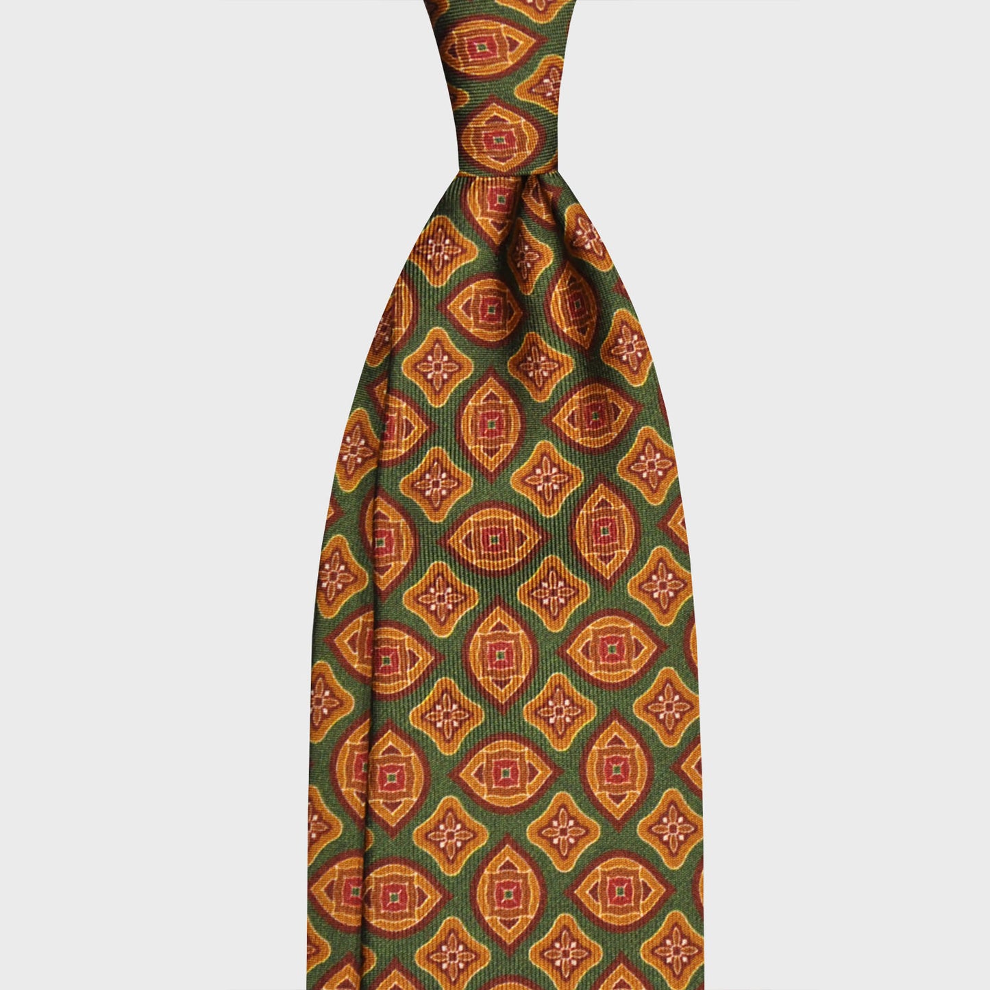 F.Marino Silk Tie 7 Folds Diamonds Army Green-Wools Boutique Uomo