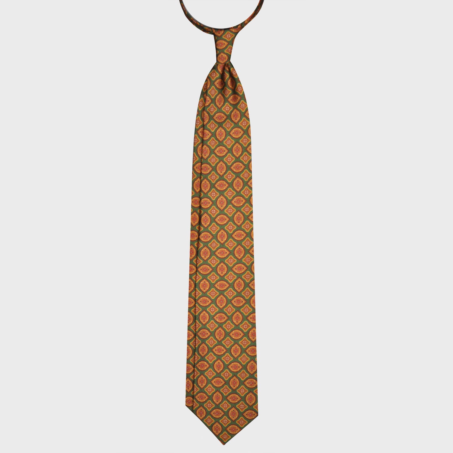 F.Marino Silk Tie 7 Folds Diamonds Army Green-Wools Boutique Uomo