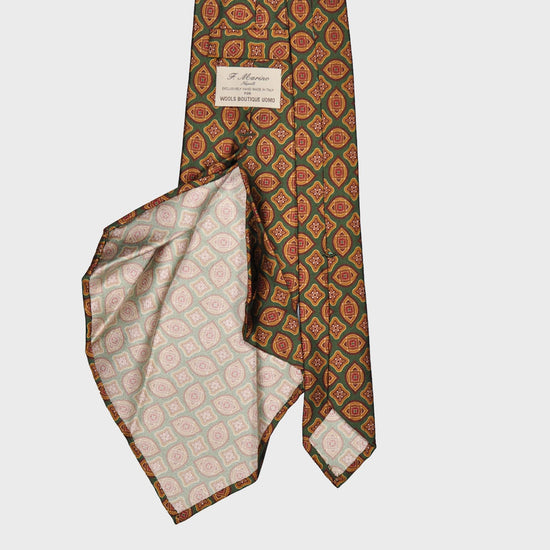 F.Marino Silk Tie 7 Folds Diamonds Army Green-Wools Boutique Uomo