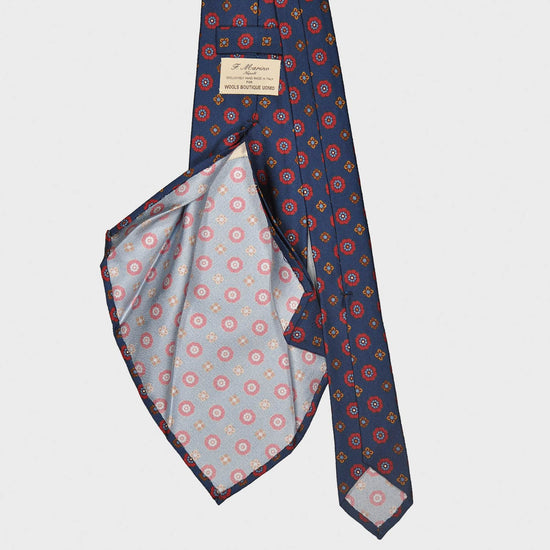 F.Marino Silk Tie 7 Folds Daisy Indigo Blue-Wools Boutique Uomo