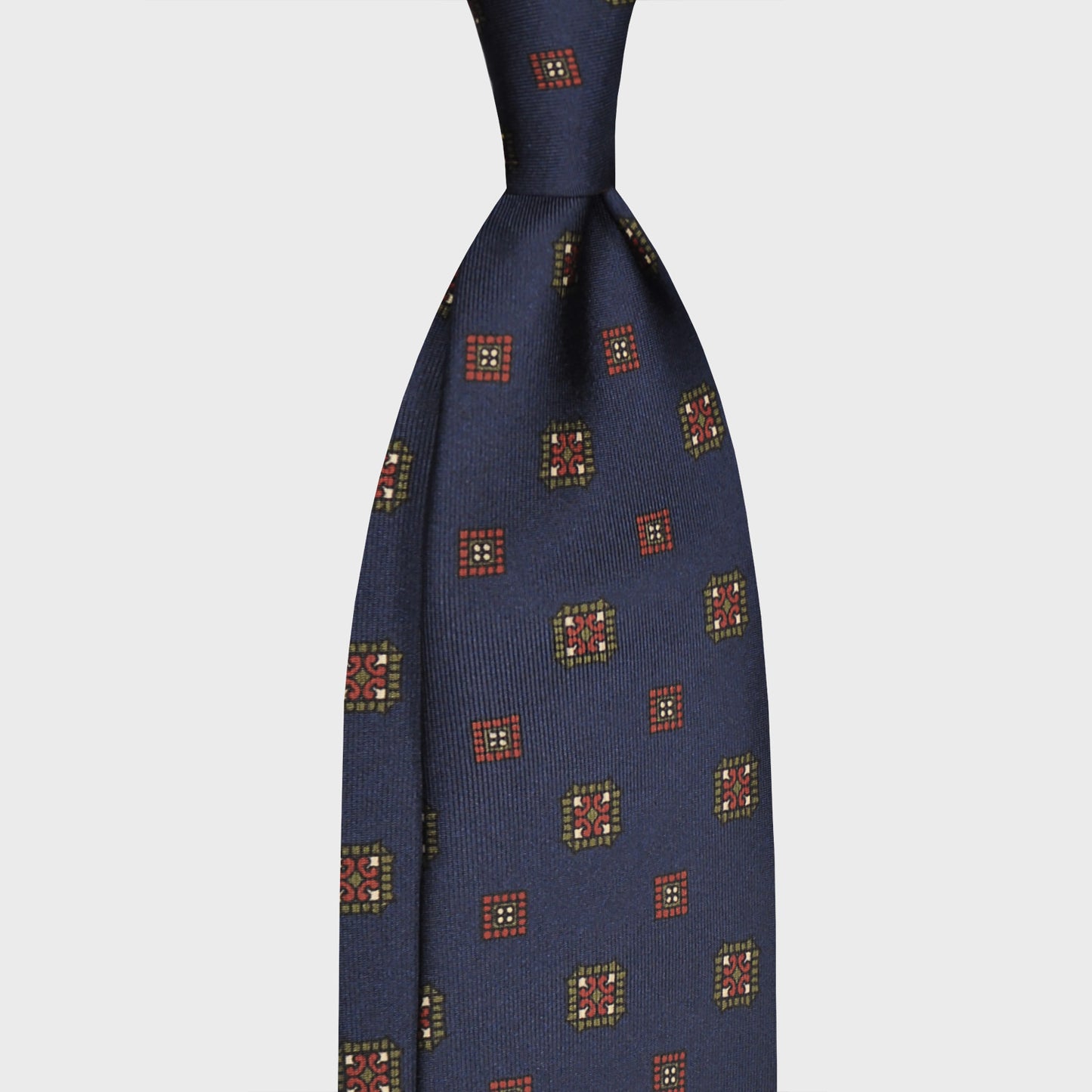 F.Marino Silk Tie 7 Folds Medallions Navy Blue-Wools Boutique Uomo