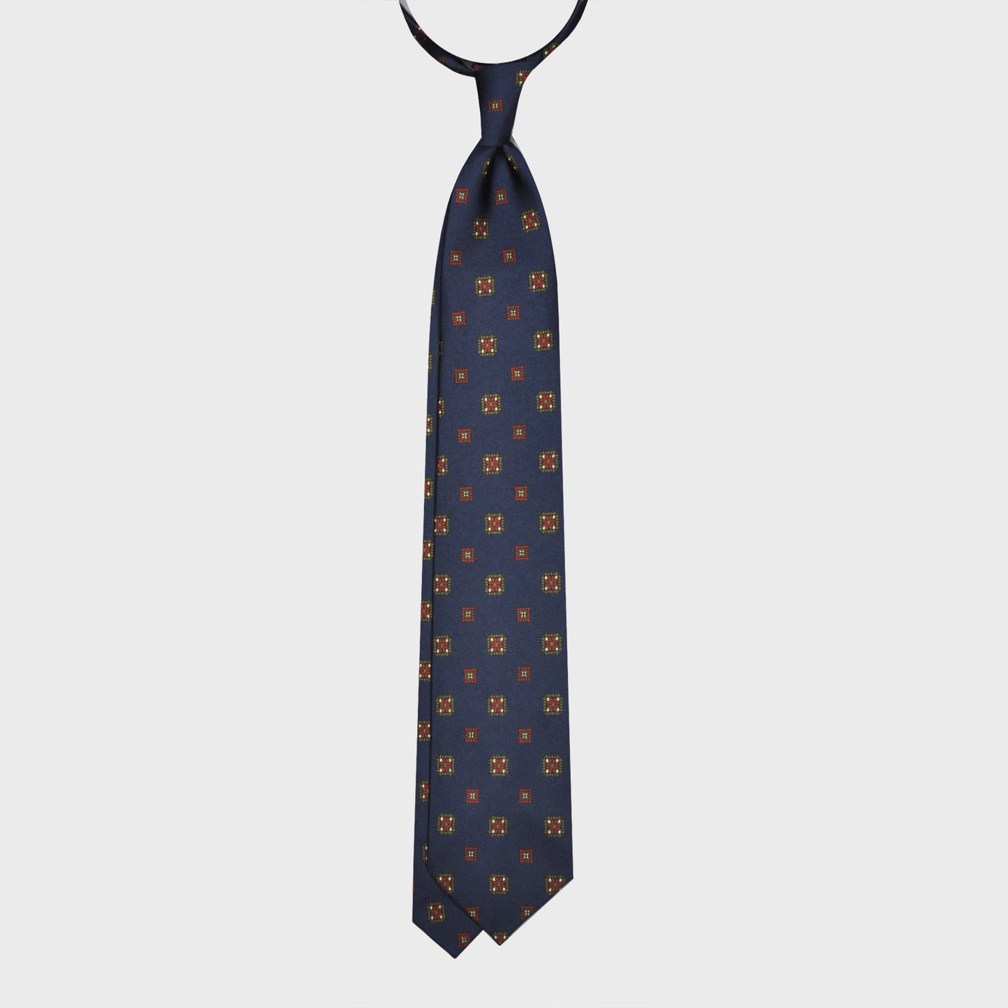 F.Marino Silk Tie 7 Folds Medallions Navy Blue-Wools Boutique Uomo