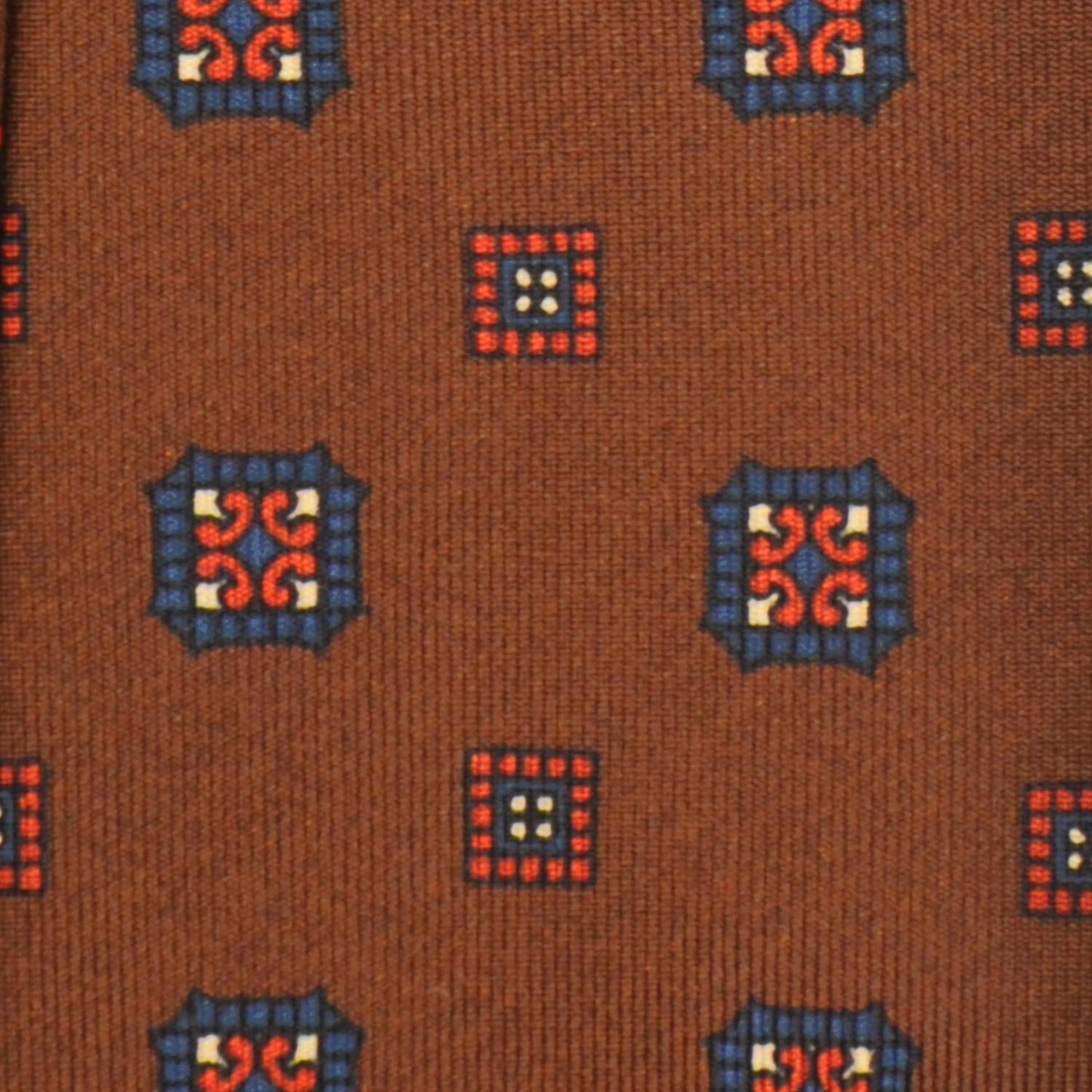 F.Marino Silk Tie 7 Folds Medallions Coffee Brown-Wools Boutique Uomo