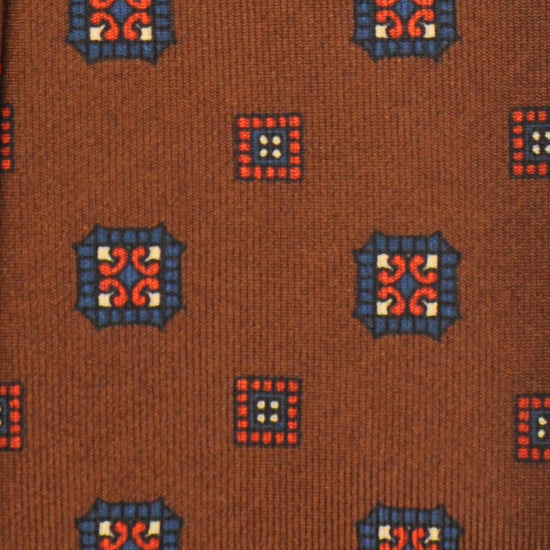 F.Marino Silk Tie 7 Folds Medallions Coffee Brown-Wools Boutique Uomo