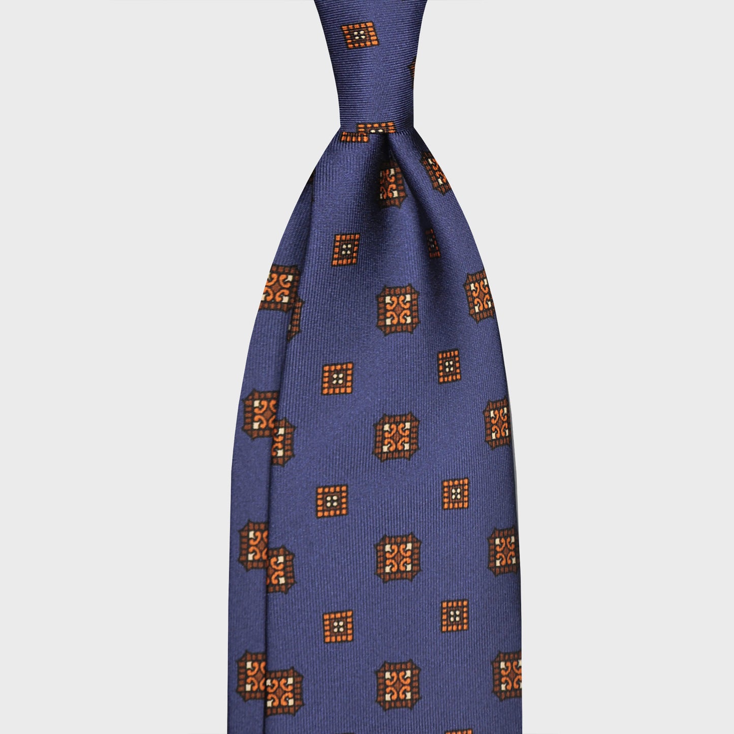 F.Marino Silk Tie 7 Folds Medallions Pervinca Blue-Wools Boutique Uomo