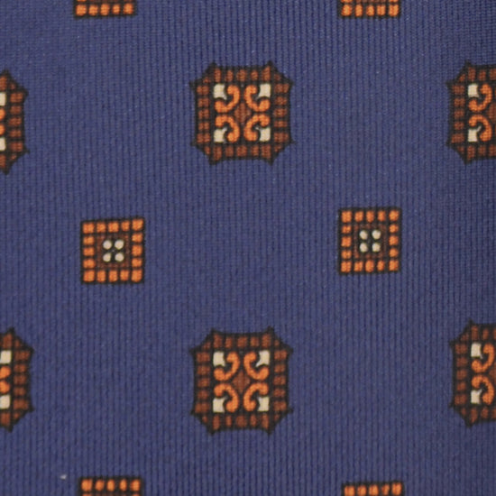 F.Marino Silk Tie 7 Folds Medallions Pervinca Blue-Wools Boutique Uomo