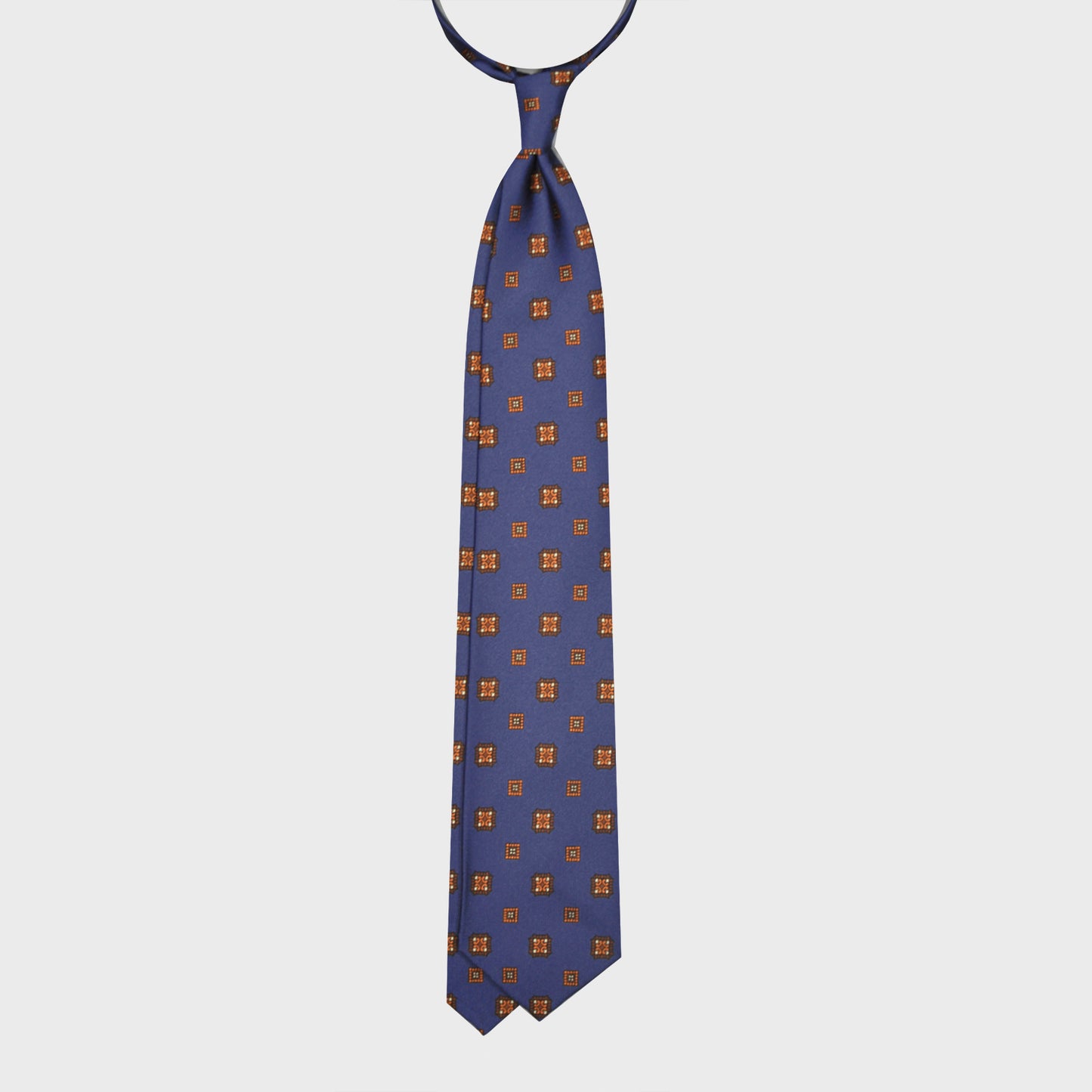 F.Marino Silk Tie 7 Folds Medallions Pervinca Blue-Wools Boutique Uomo
