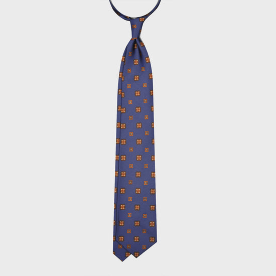 F.Marino Silk Tie 7 Folds Medallions Pervinca Blue-Wools Boutique Uomo