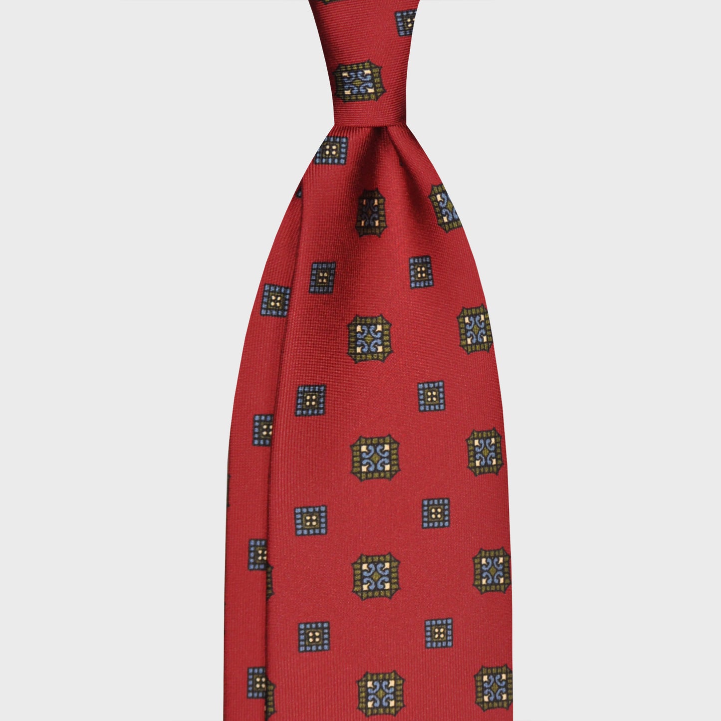 F.Marino Silk Tie 7 Folds Medallions Brick Red-Wools Boutique Uomo