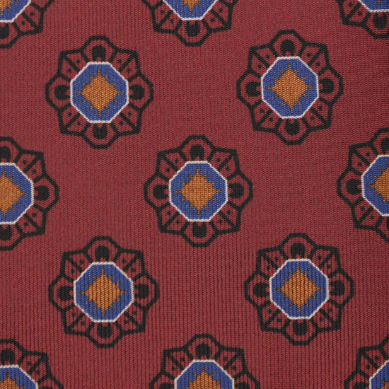 F.Marino Silk Tie 3 Folds Geometric Flower Brick Red-Wools Boutique Uomo