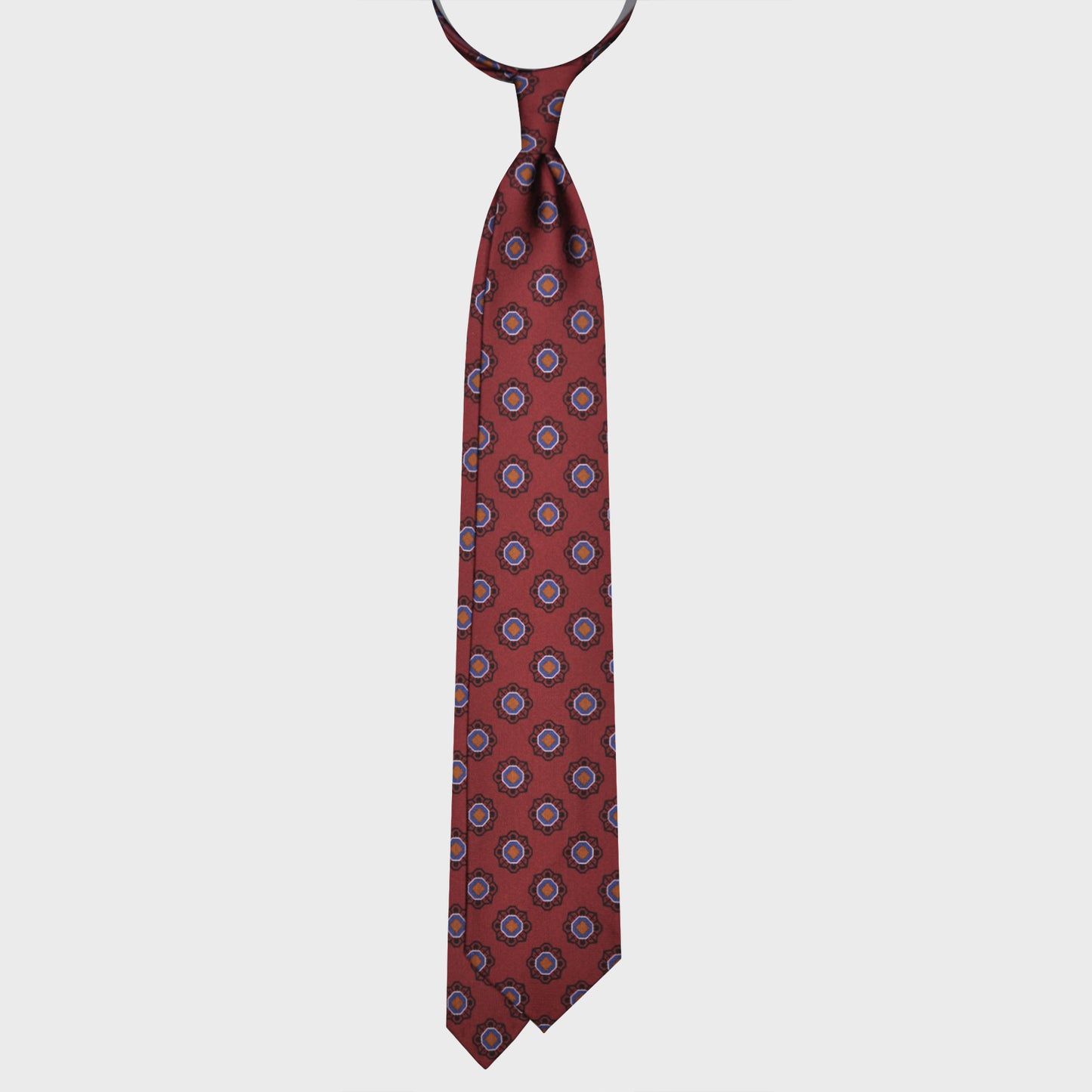 F.Marino Silk Tie 3 Folds Geometric Flower Brick Red-Wools Boutique Uomo
