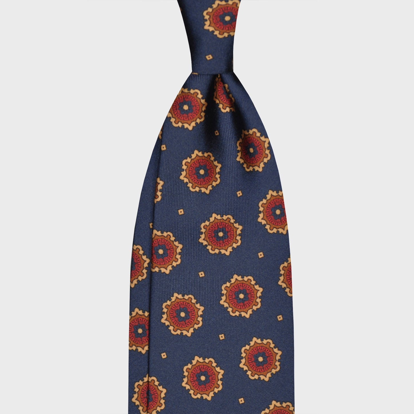 F.Marino Silk Tie 3 Folds Medallions Denim Blue-Wools Boutique Uomo