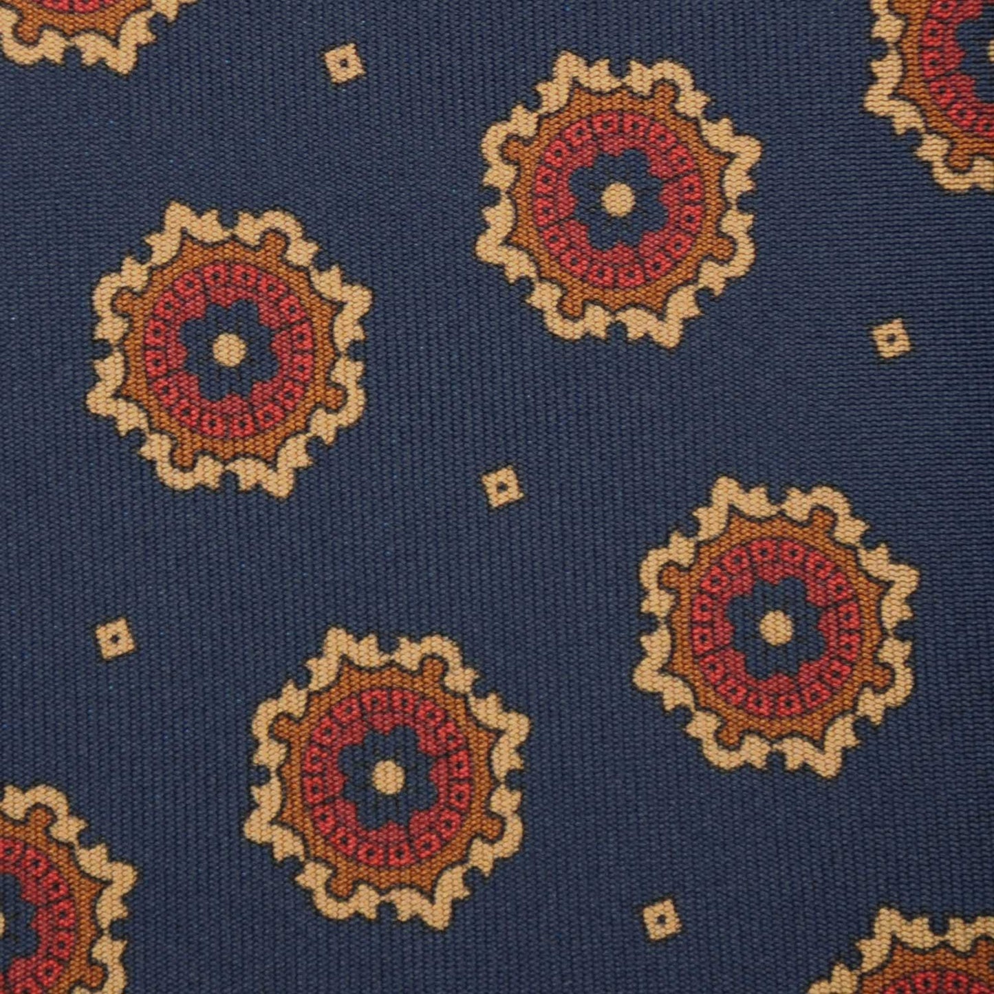 F.Marino Silk Tie 3 Folds Medallions Denim Blue-Wools Boutique Uomo