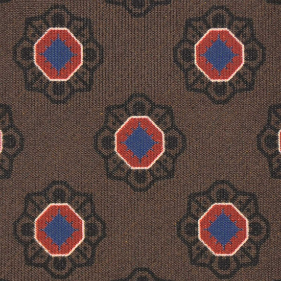 F.Marino Silk Tie 3 Folds Geometric Flower Coffee Brown-Wools Boutique Uomo
