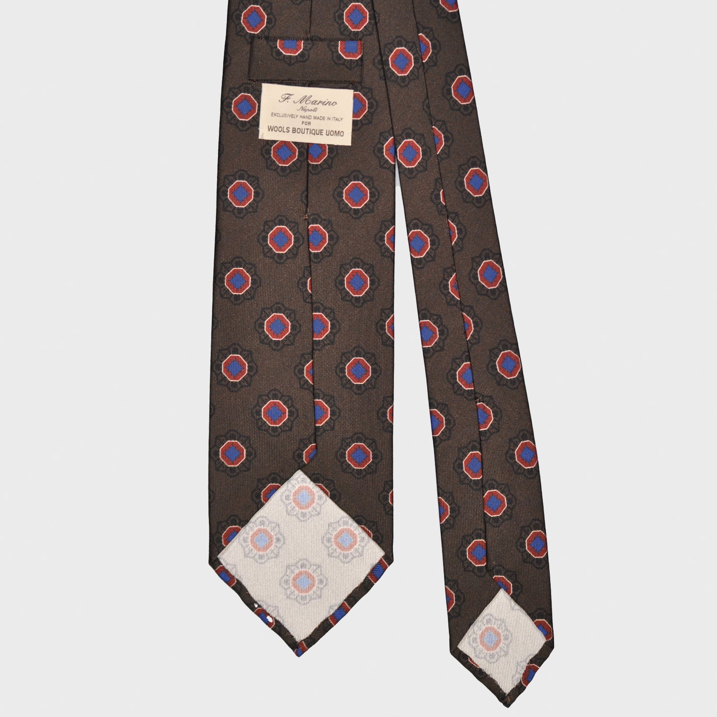 F.Marino Silk Tie 3 Folds Geometric Flower Coffee Brown-Wools Boutique Uomo