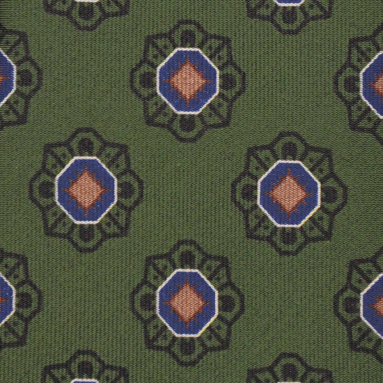 F.Marino Silk Tie 3 Folds Geometric Flower Forest Green-Wools Boutique Uomo