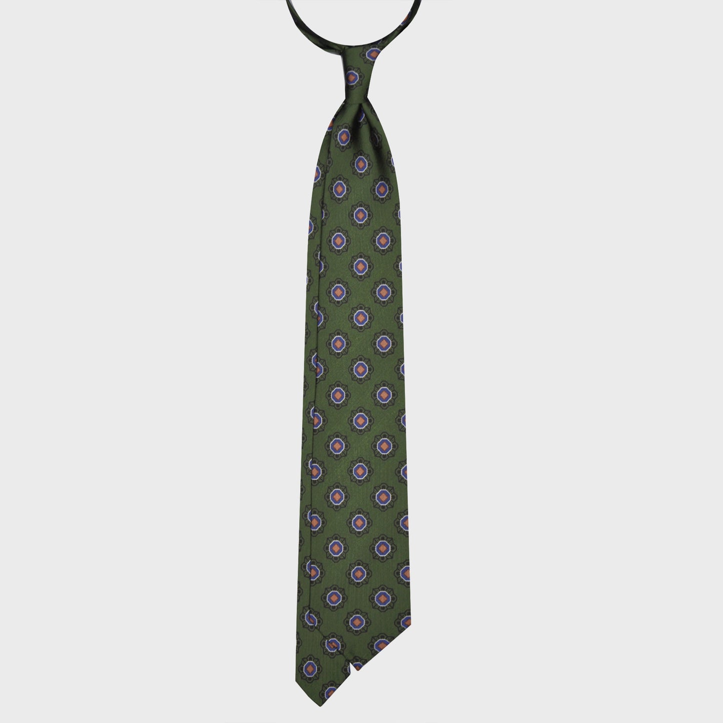 F.Marino Silk Tie 3 Folds Geometric Flower Forest Green-Wools Boutique Uomo