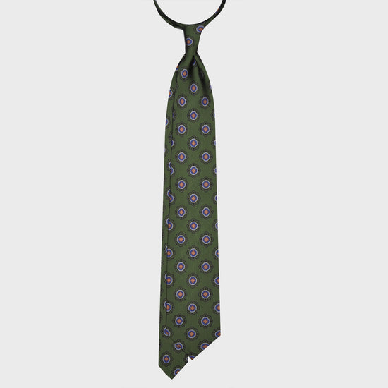 F.Marino Silk Tie 3 Folds Geometric Flower Forest Green-Wools Boutique Uomo