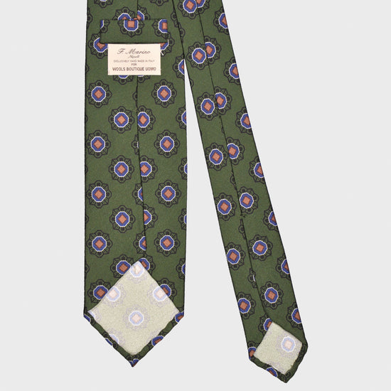 F.Marino Silk Tie 3 Folds Geometric Flower Forest Green-Wools Boutique Uomo