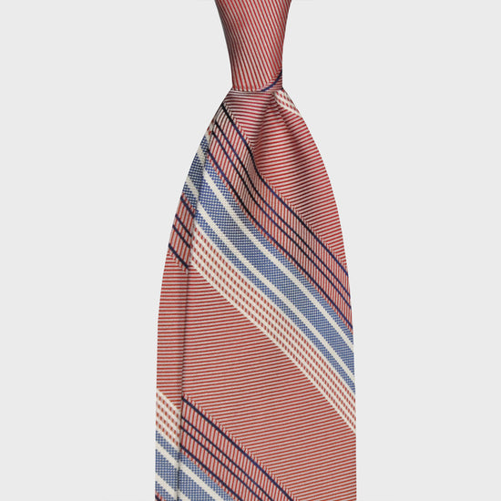 F.Marino Regimental Silk Tie 3 Folds Antique Pink-Wools Boutique Uomo