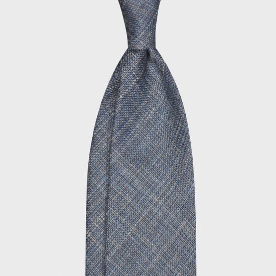 F.Marino Wool Silk Tie 3 Folds Mélange Denim Blue-Wools Boutique Uomo