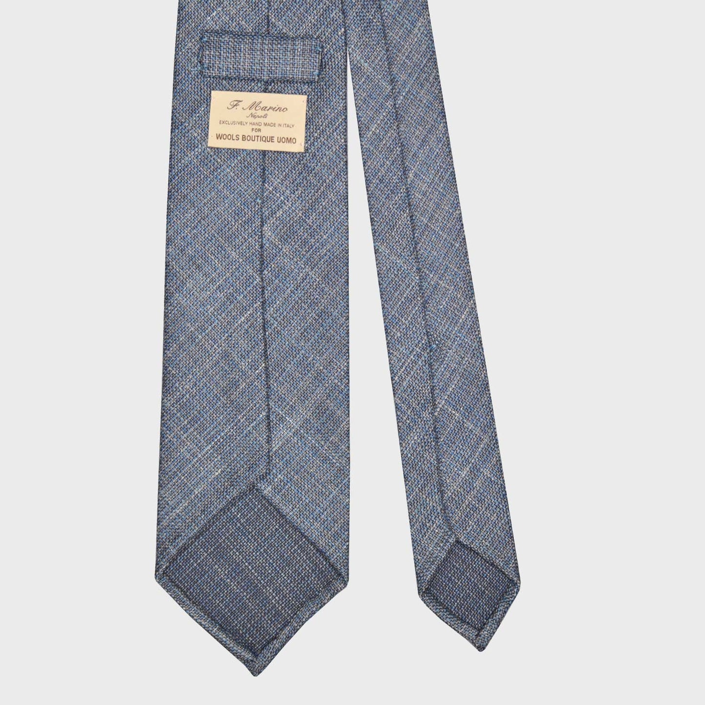 F.Marino Wool Silk Tie 3 Folds Mélange Denim Blue-Wools Boutique Uomo