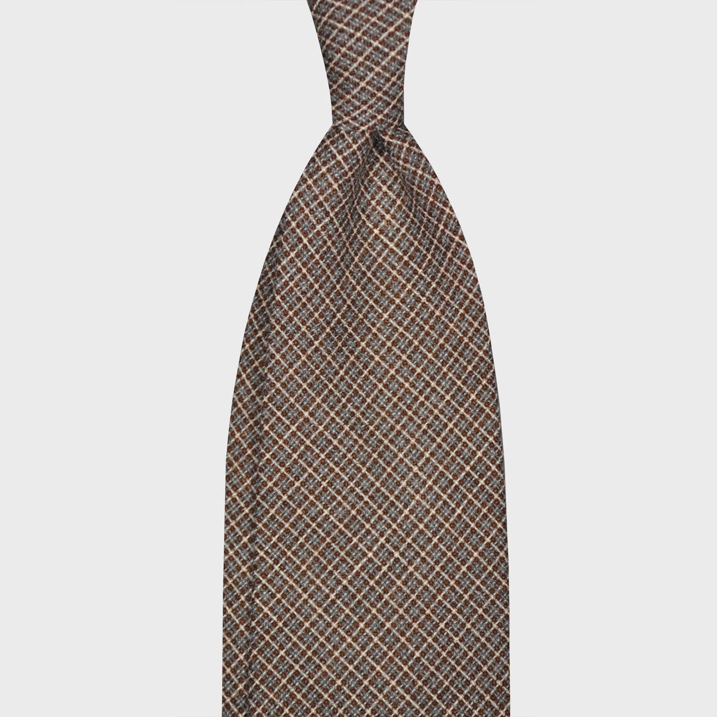 F.Marino Wool Silk Tie 3 Folds Micro Textured Squares Coffee Brown-Wools Boutique Uomo