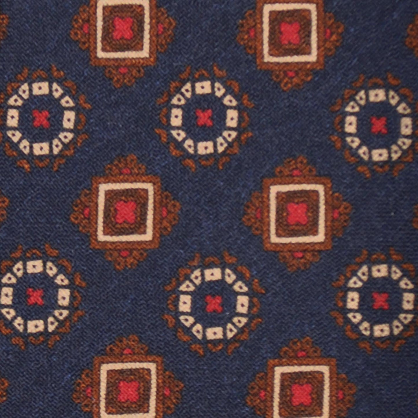 F.Marino Wool Tie 3 Folds Medallions Navy Blue-Wools Boutique Uomo