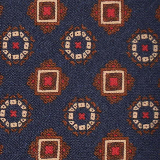 F.Marino Wool Tie 3 Folds Medallions Navy Blue-Wools Boutique Uomo