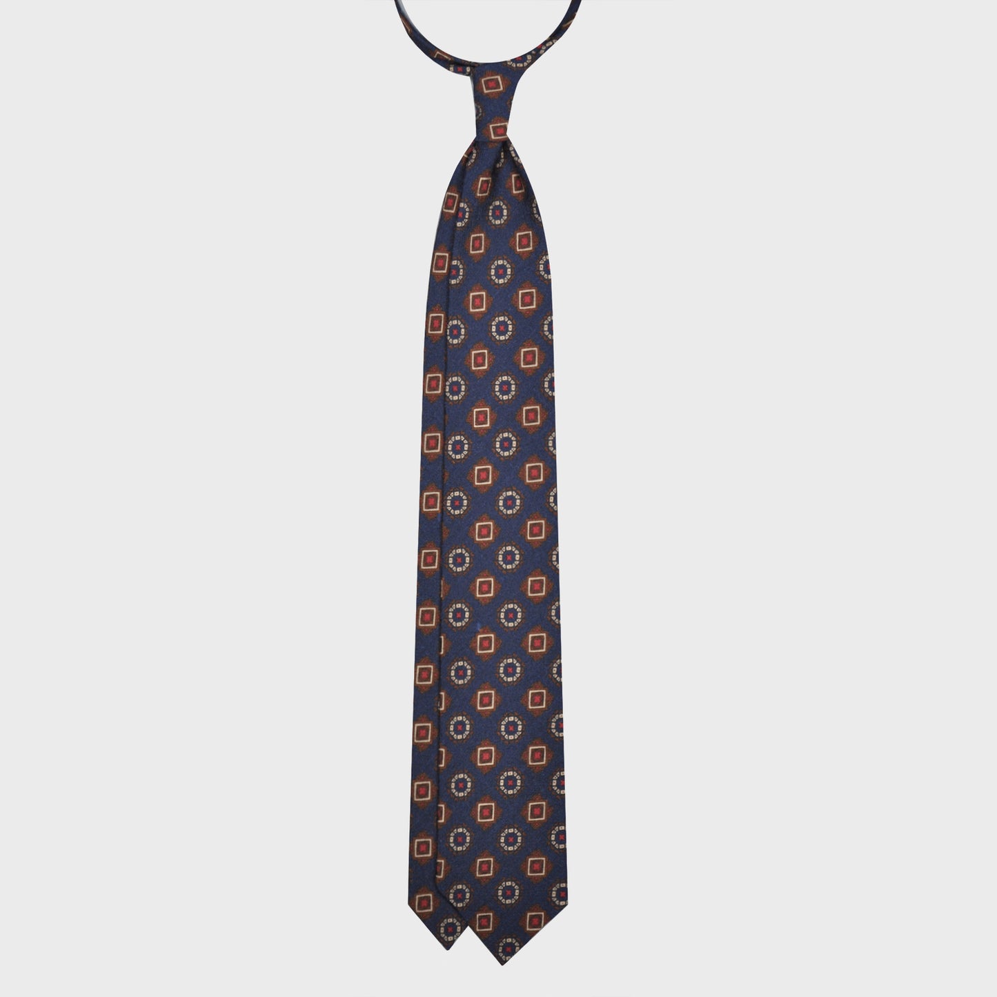 F.Marino Wool Tie 3 Folds Medallions Navy Blue-Wools Boutique Uomo