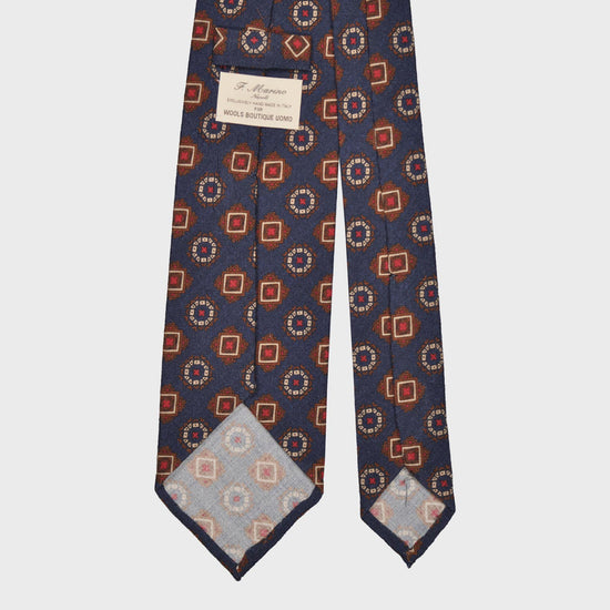 Load image into Gallery viewer, F.Marino Wool Tie 3 Folds Medallions Navy Blue-Wools Boutique Uomo
