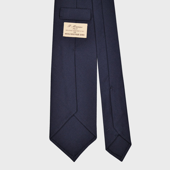 F.Marino Wool Tie 3 Folds Blue Canvas Texture-Wools Boutique Uomo