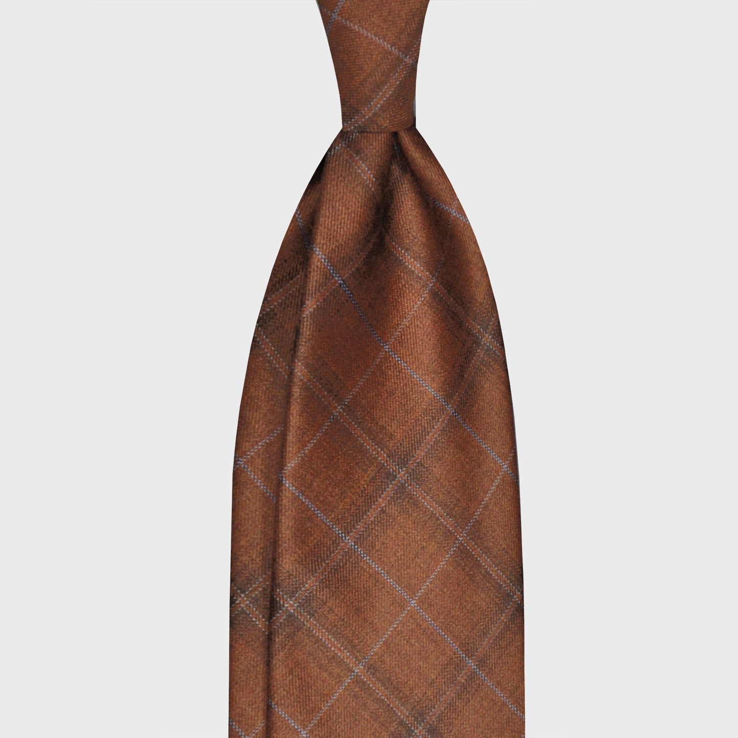 F.Marino Napoli handmade wool tie for Wools Boutique Uomo, made by super fine wool 100's, unlined, rust brown, light blue and brown coffee checked