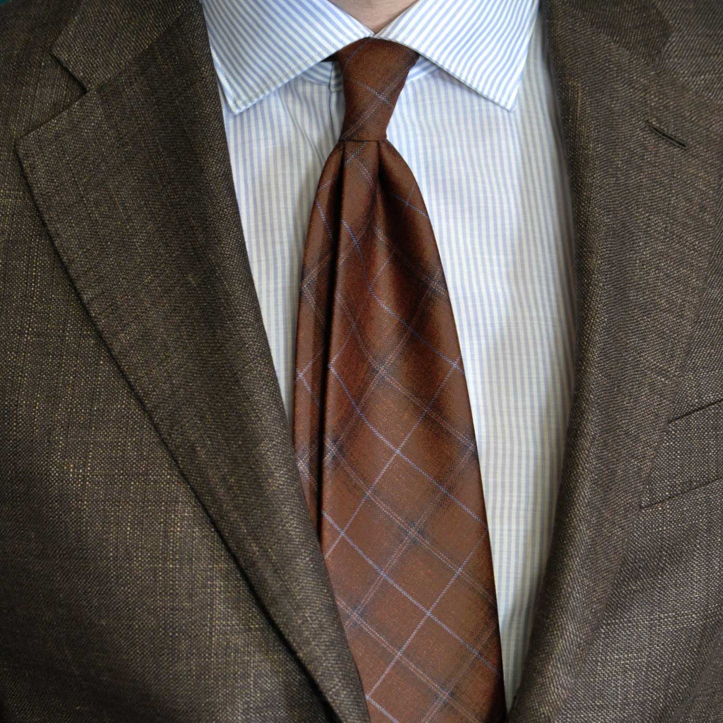 F.Marino Checked Wool Tie 3 Folds Rust-Wools Boutique Uomo