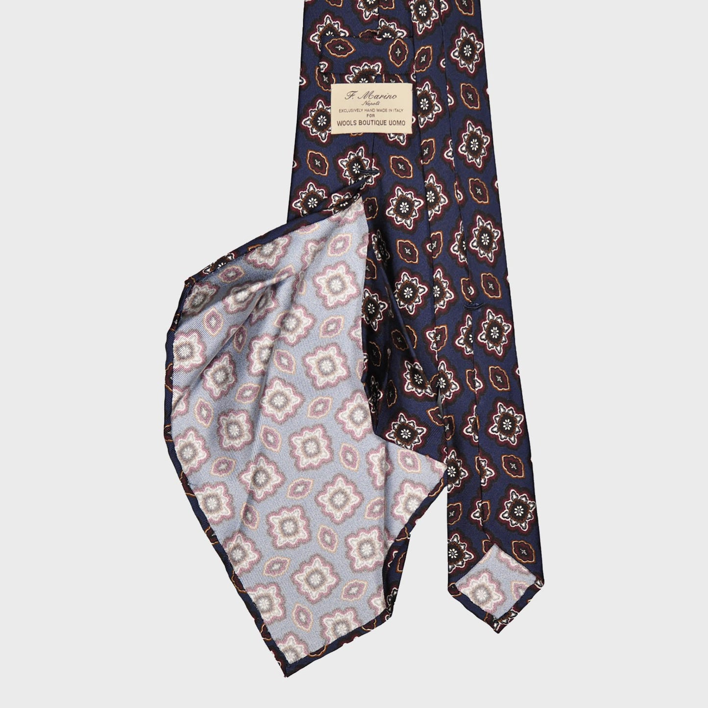 F.Marino Silk Tie 7 Folds Diamonds Prussian Blue-Wools Boutique Uomo