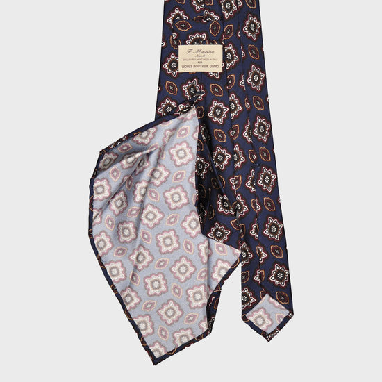 F.Marino Silk Tie 7 Folds Diamonds Prussian Blue-Wools Boutique Uomo